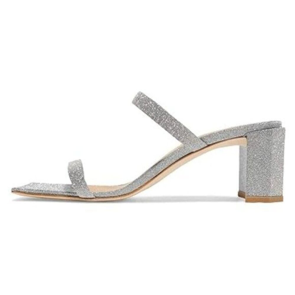 YDN Women Chic Open Square Toe Mules Block Low Mid Heel Double Straps Sandals